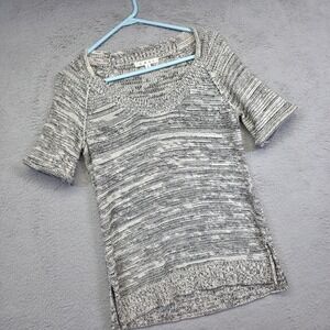 CAbi Sweater Womens S Gray White Raglan Sleeve V Neck Knit Textured Marled Tunic